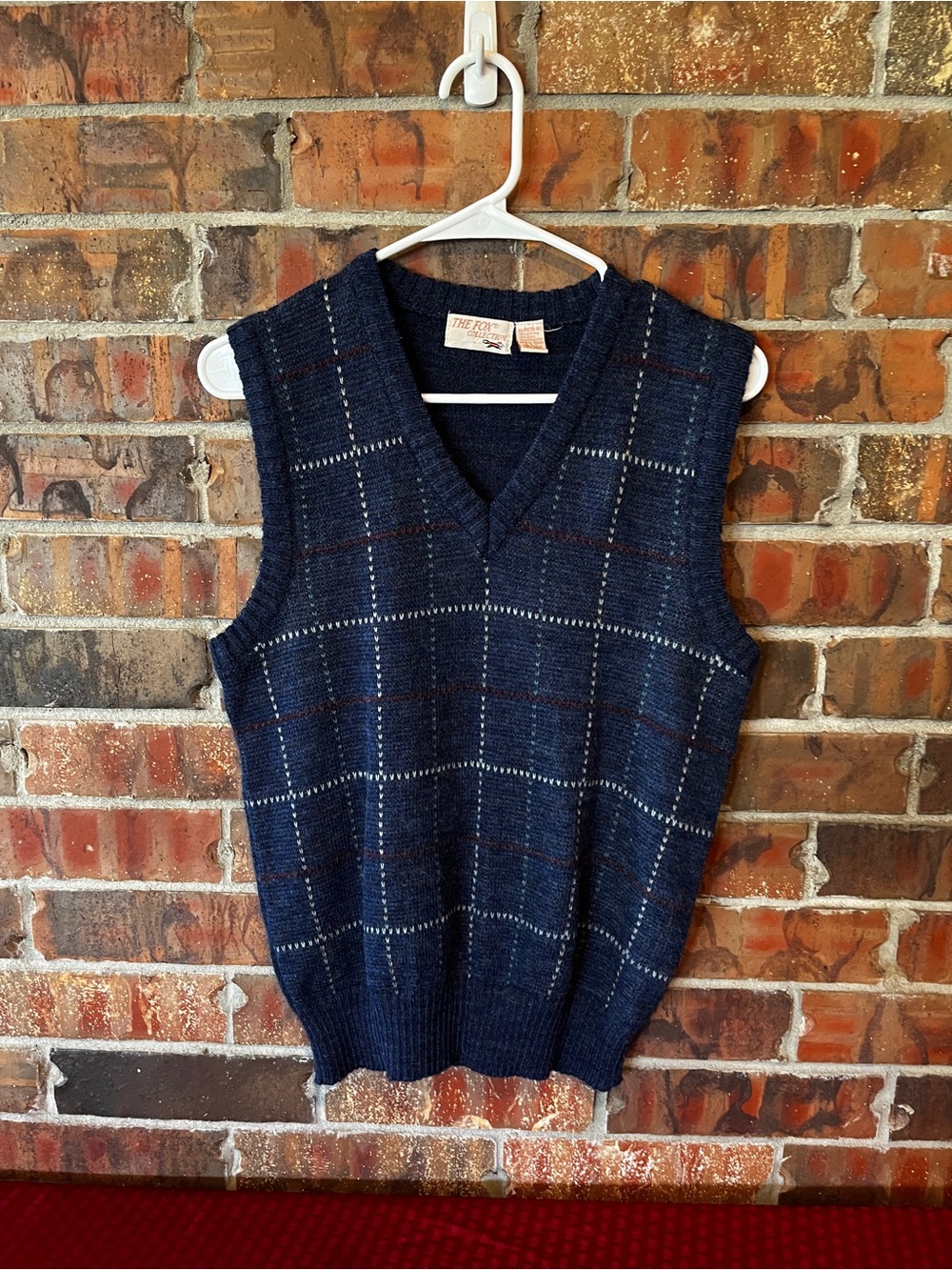 vintage navy blue plaid knit sweater vest The Fox Collection Size:M Grandpa